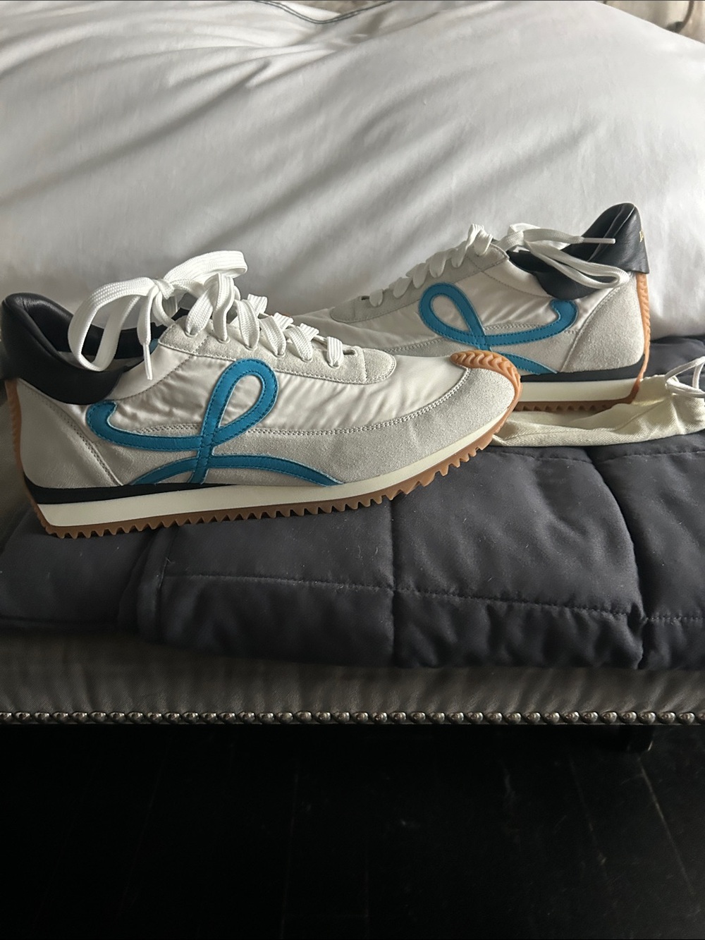 Loewe White Sneakers with Blue Logo and Gum Sole - Men’s size 43
